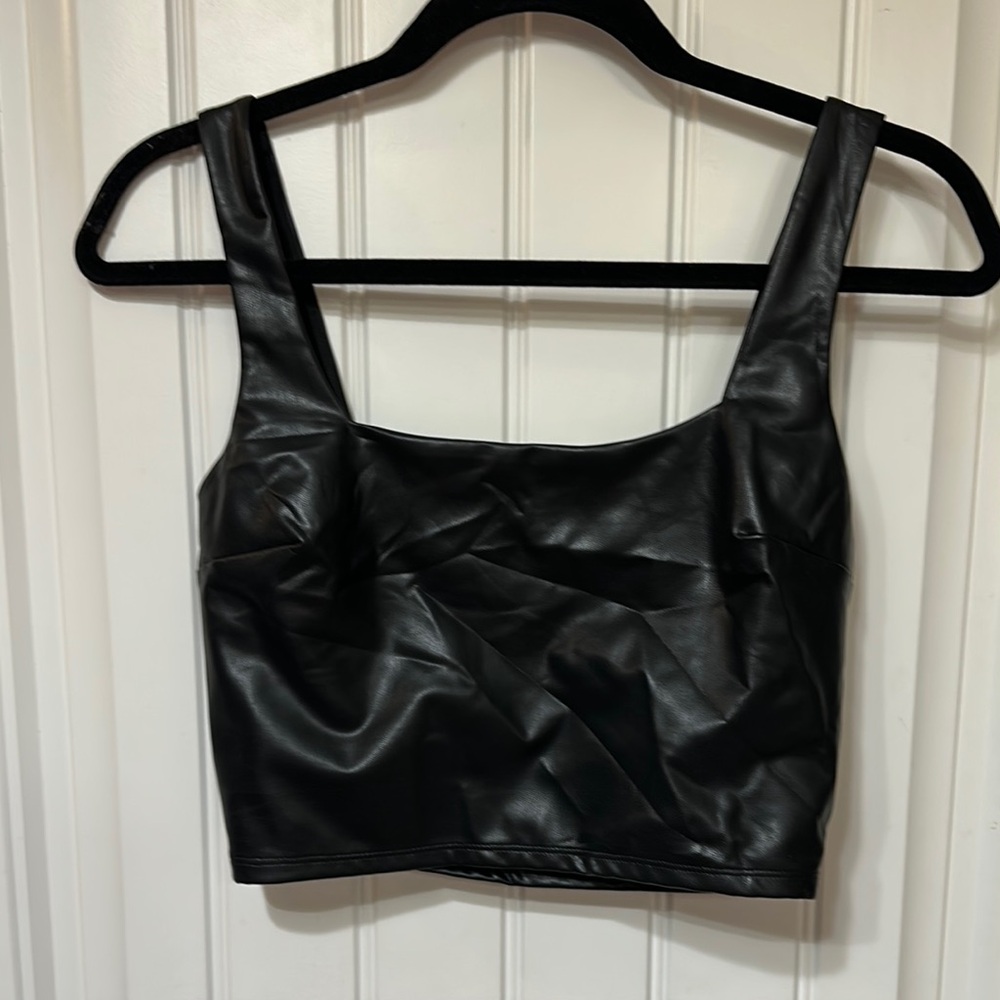 Black leather Sleeveless Crop Tank